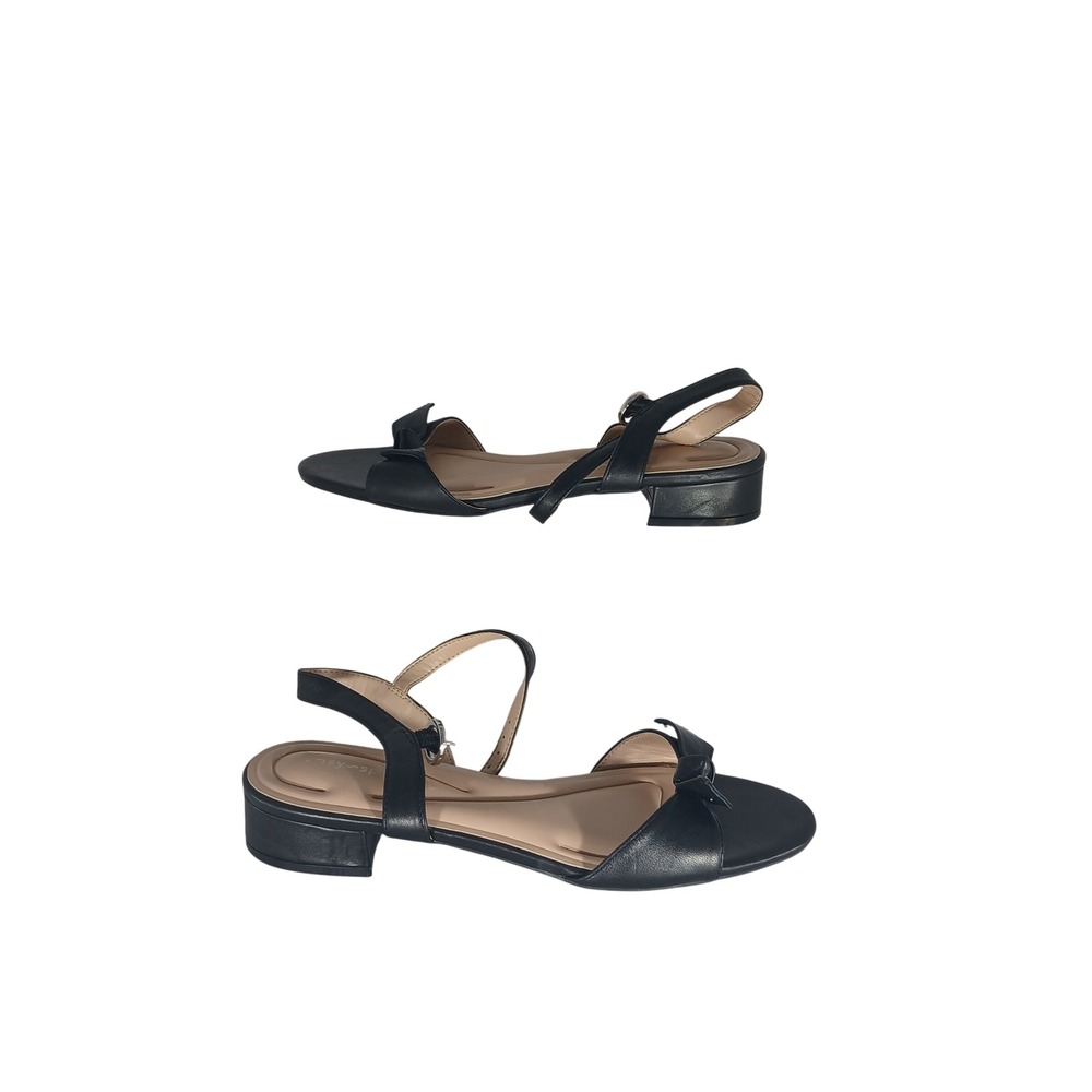 Easy Spirit Bow Slingback Sandals 9 Black Low Block Heel Coquette Classic